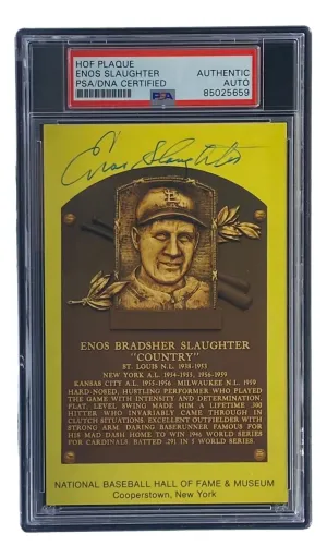 Enos Slaughter Signed 4x6 St Louis Cardinals HOF Plaque Card PSA/DNA 85025659