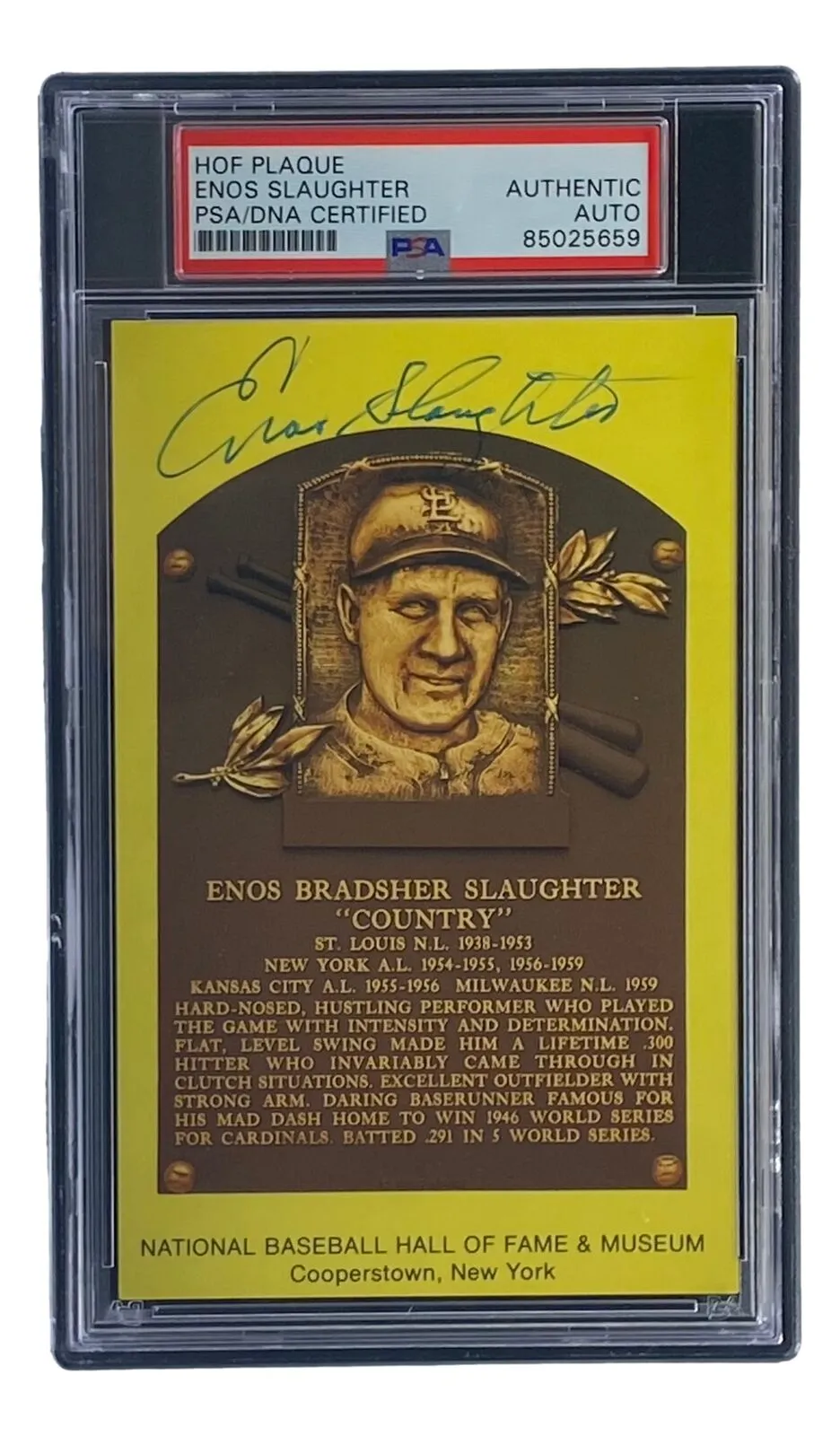 Enos Slaughter Signed 4x6 St Louis Cardinals HOF Plaque Card PSA/DNA 85025659