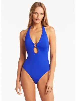 Essentials Keyhole Halter One Piece in Cobalt