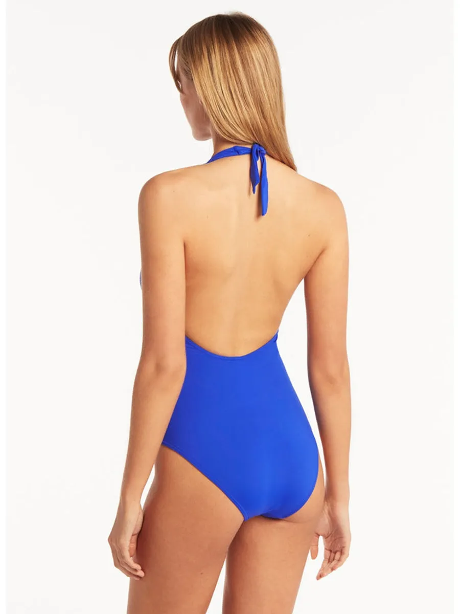 Essentials Keyhole Halter One Piece in Cobalt