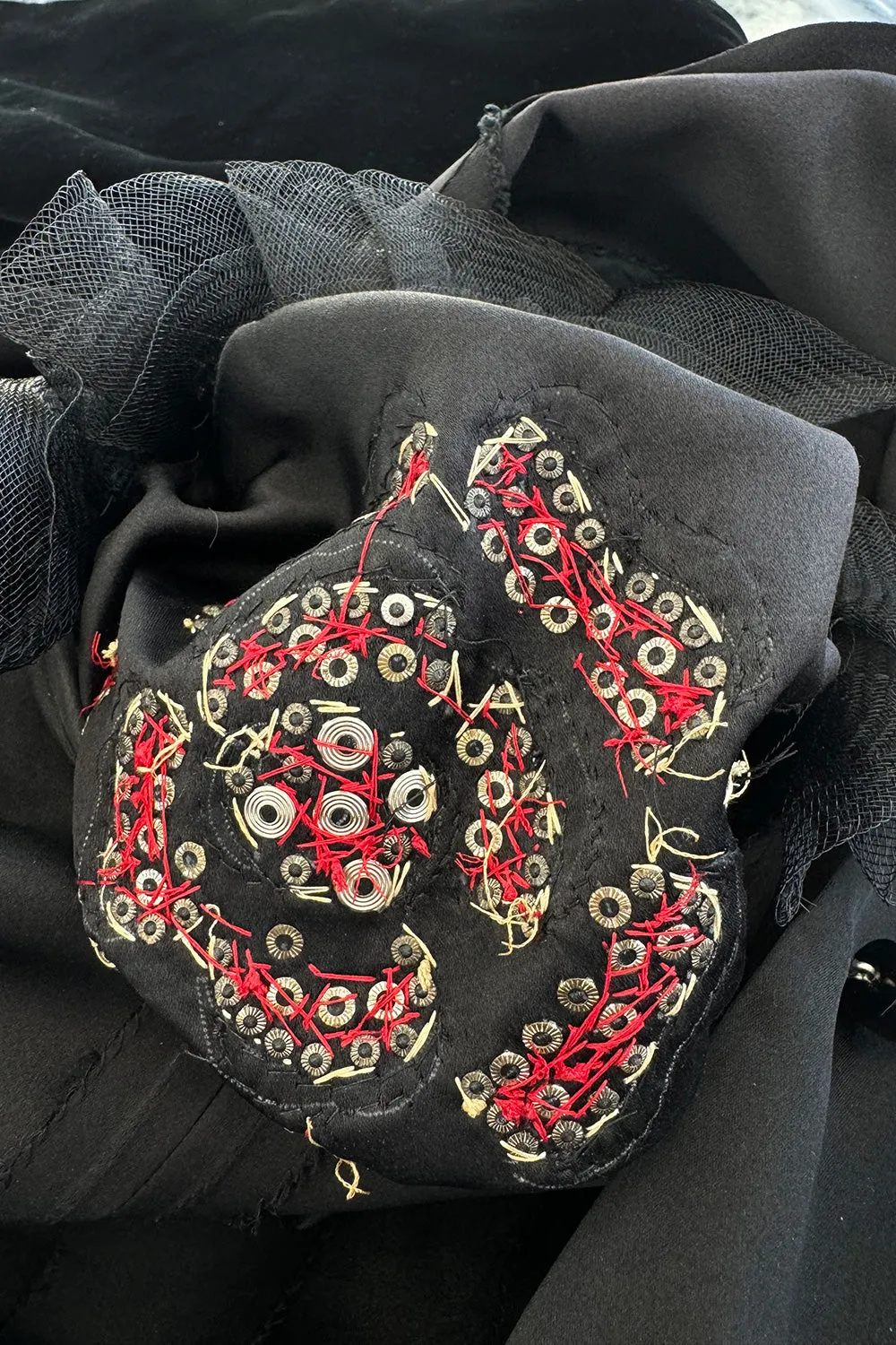 Fall 1978 Givenchy Haute Couture Original Runway Sample Black Silk & Velvet Dress w Beaded Sleeves