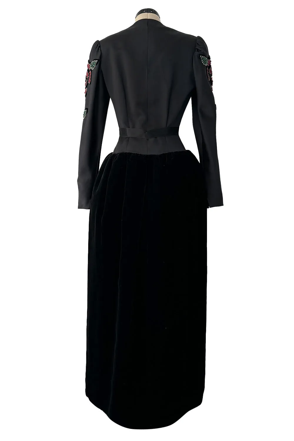 Fall 1978 Givenchy Haute Couture Original Runway Sample Black Silk & Velvet Dress w Beaded Sleeves