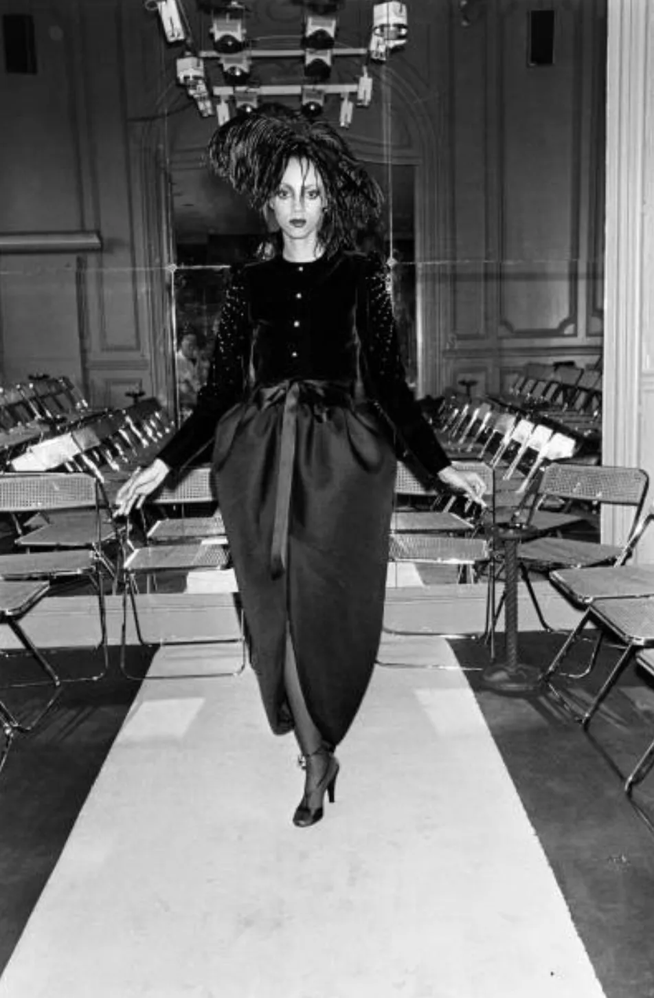 Fall 1978 Givenchy Haute Couture Original Runway Sample Black Silk & Velvet Dress w Beaded Sleeves
