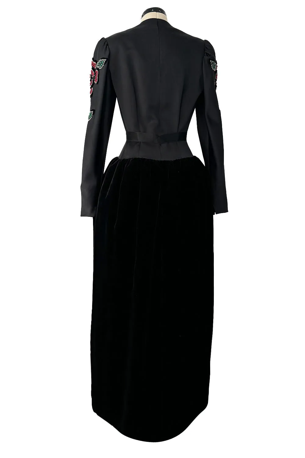 Fall 1978 Givenchy Haute Couture Original Runway Sample Black Silk & Velvet Dress w Beaded Sleeves