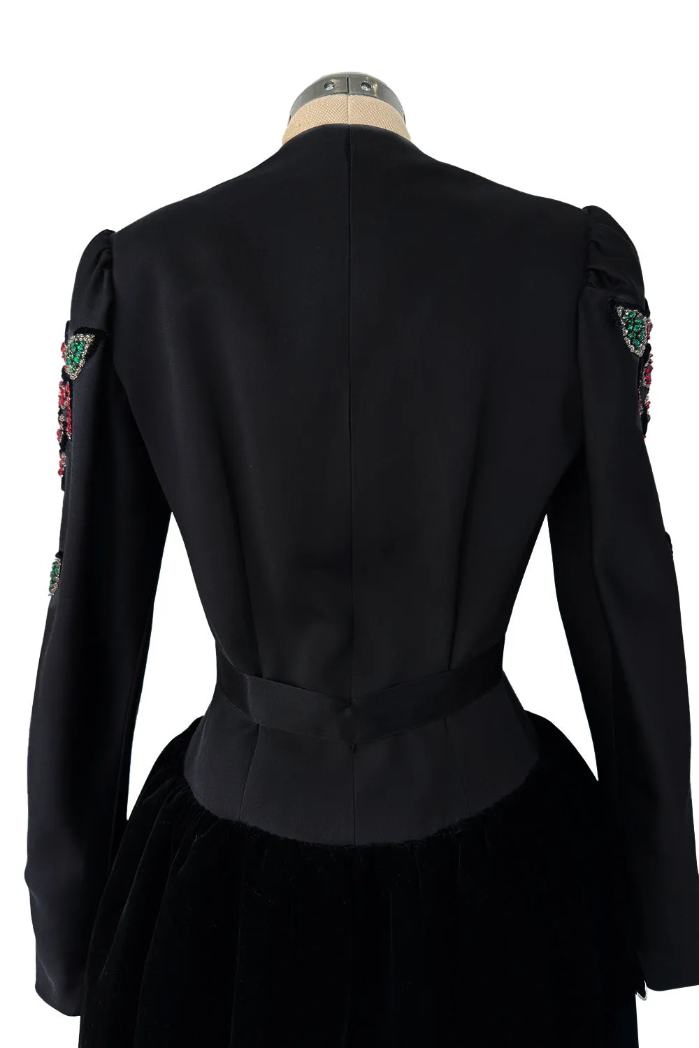 Fall 1978 Givenchy Haute Couture Original Runway Sample Black Silk & Velvet Dress w Beaded Sleeves