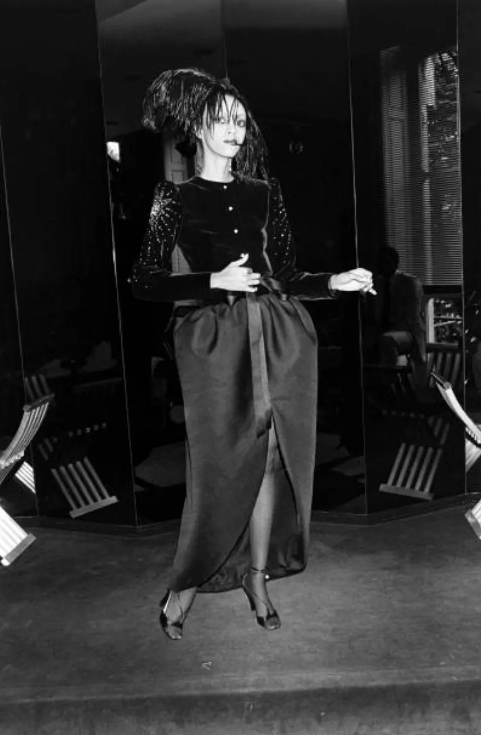 Fall 1978 Givenchy Haute Couture Original Runway Sample Black Silk & Velvet Dress w Beaded Sleeves