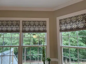 Faux Roman Shade Valance in Dark Taupe and Gold Damask Print, Fully Lined, Custom Made
