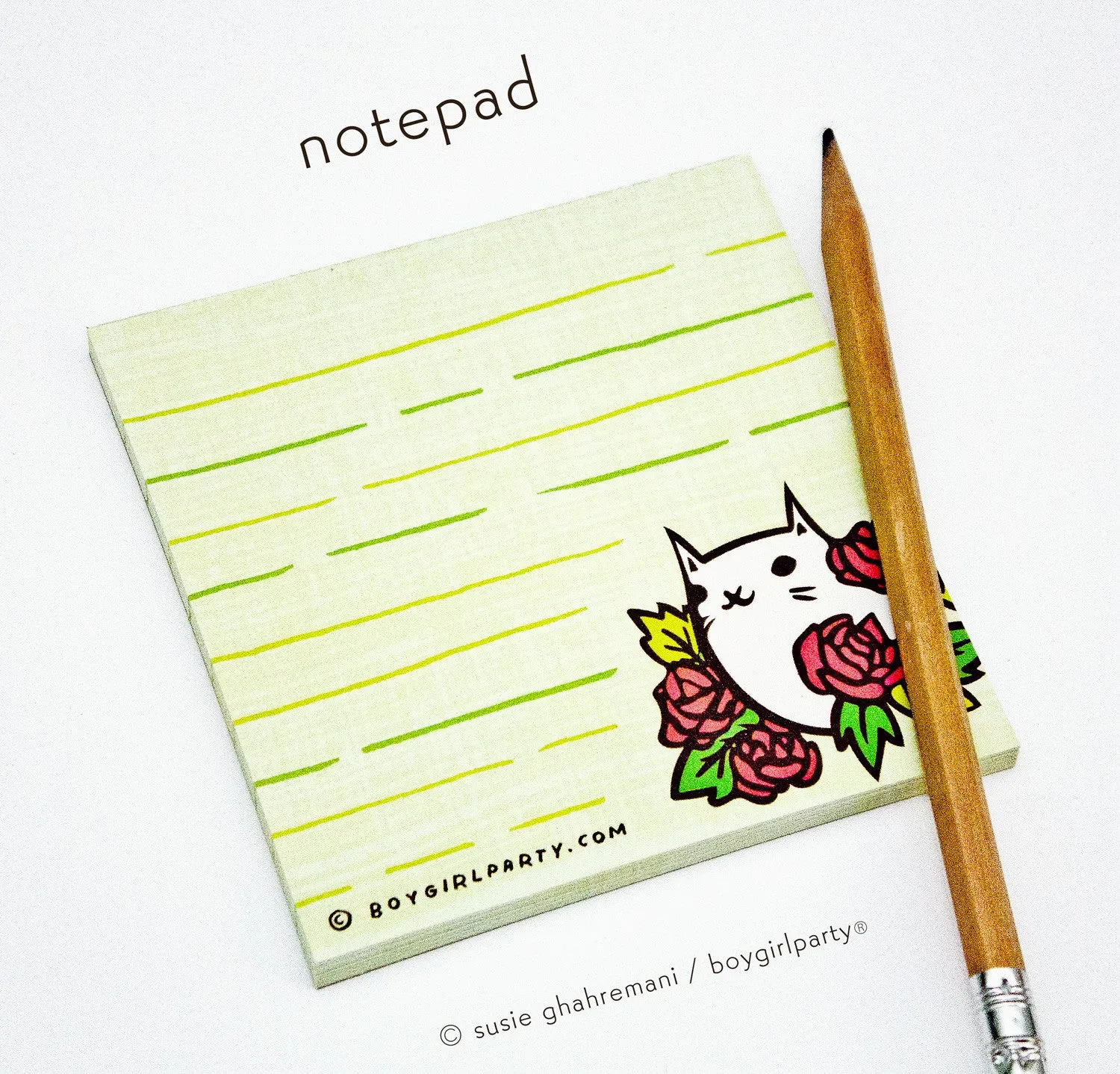 Floral Cat Notepad - Kawaii Cat Stationery by boygirlparty