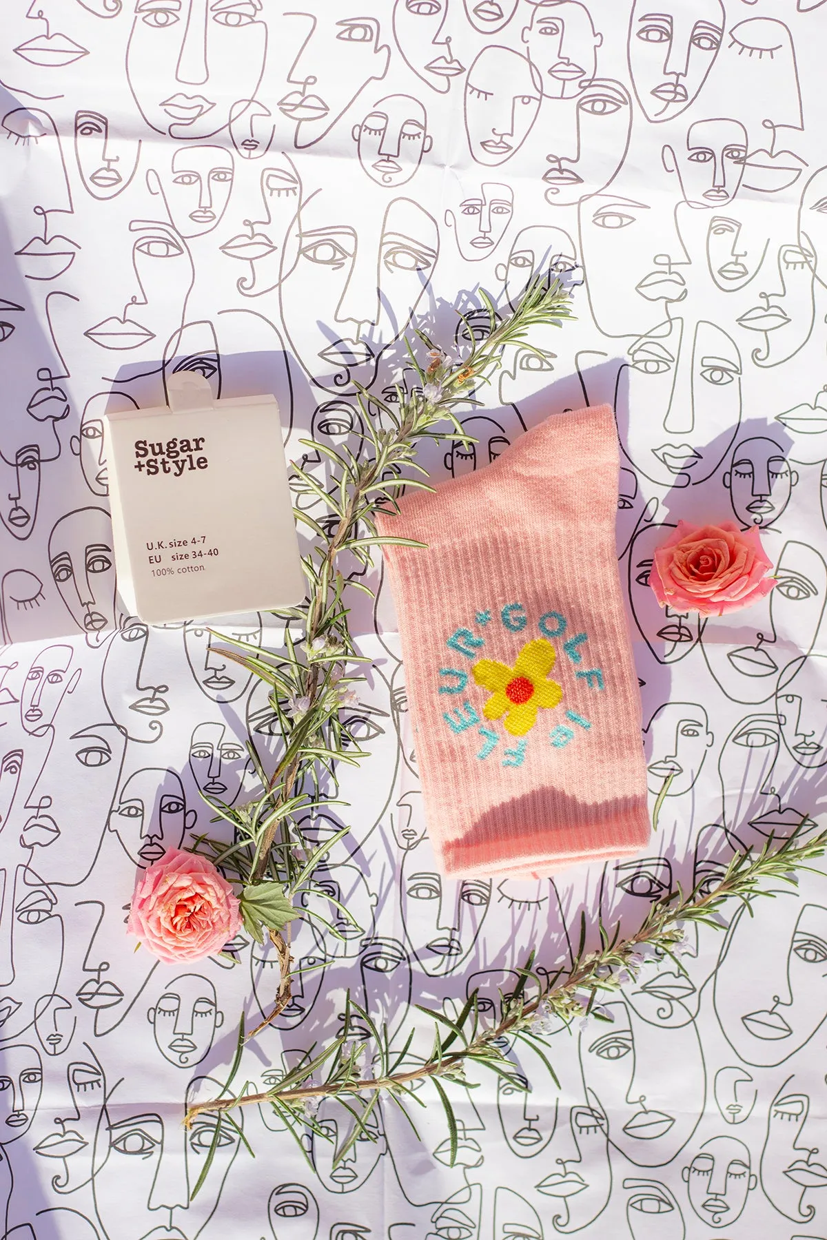 Floral Circle Text Skater Style Socks