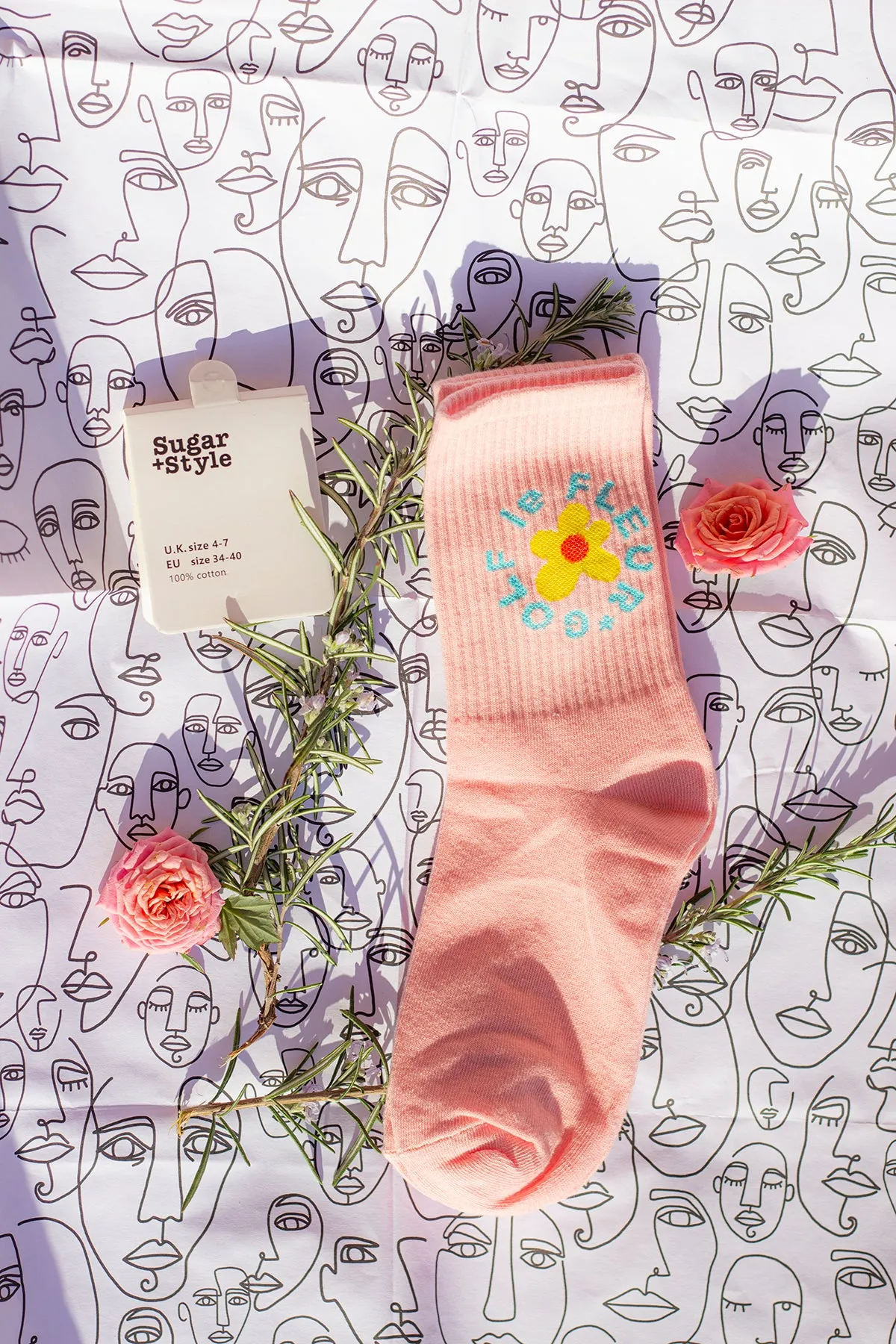 Floral Circle Text Skater Style Socks