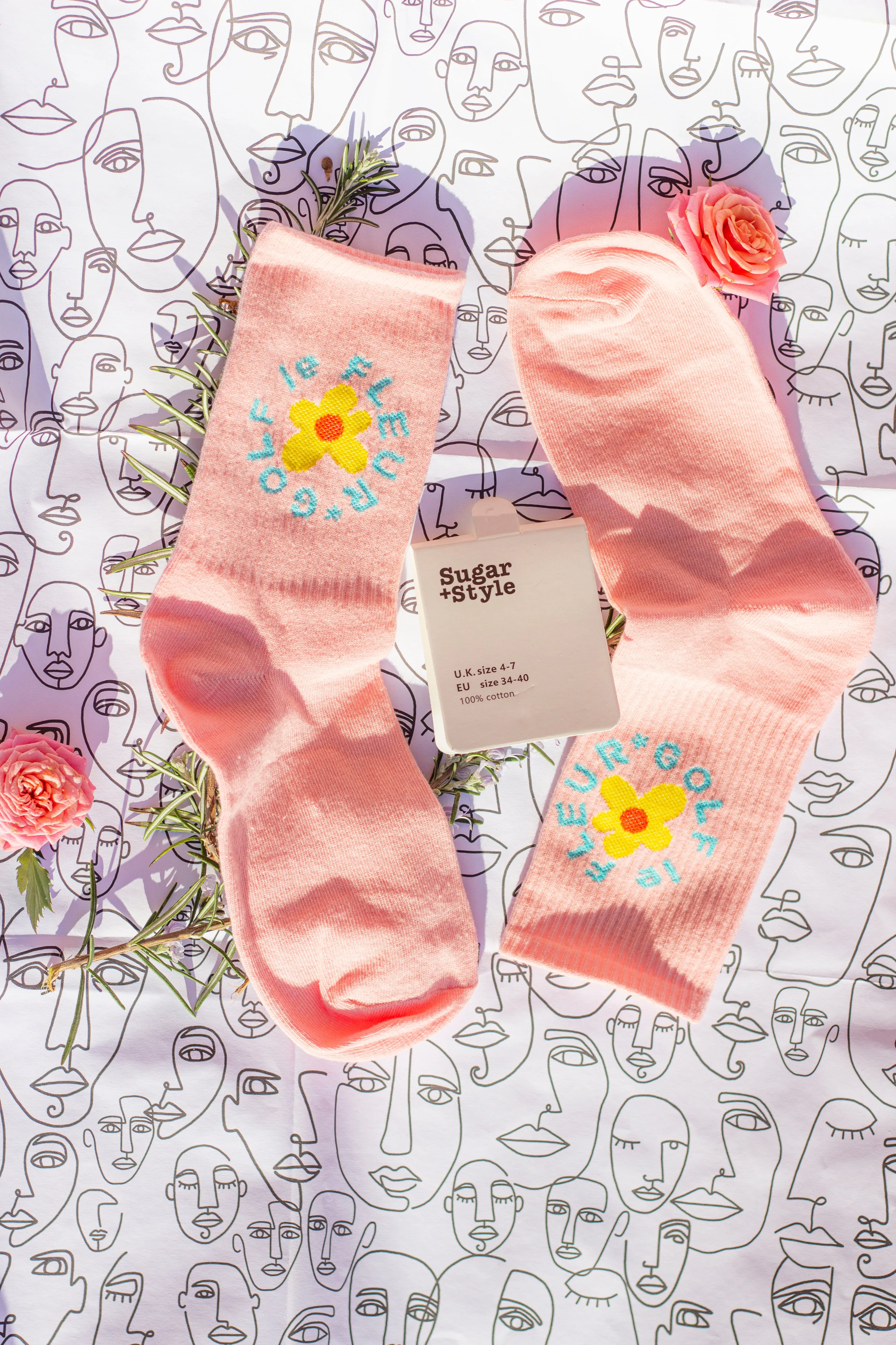 Floral Circle Text Skater Style Socks