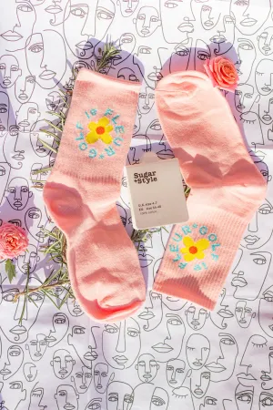 Floral Circle Text Skater Style Socks