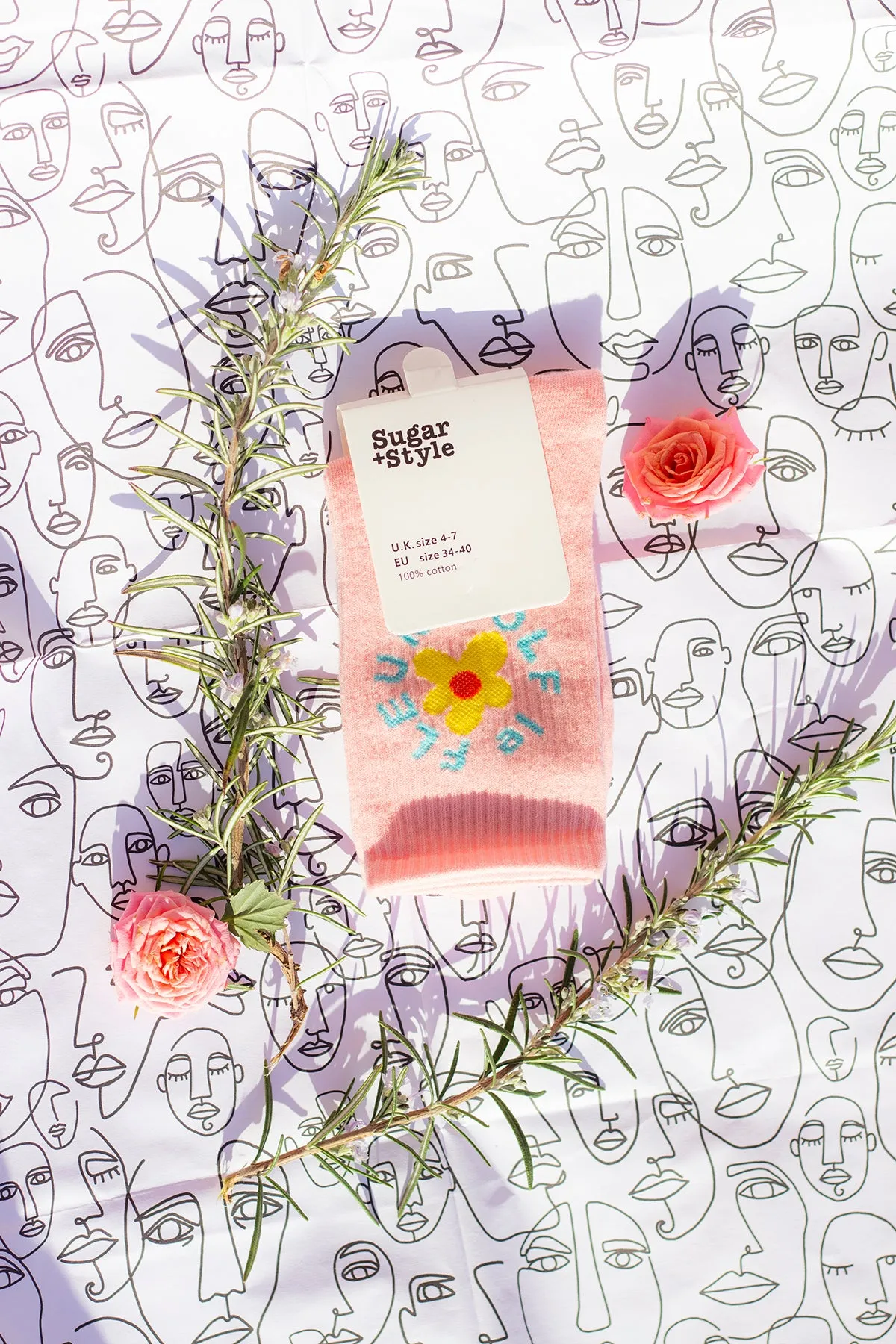 Floral Circle Text Skater Style Socks