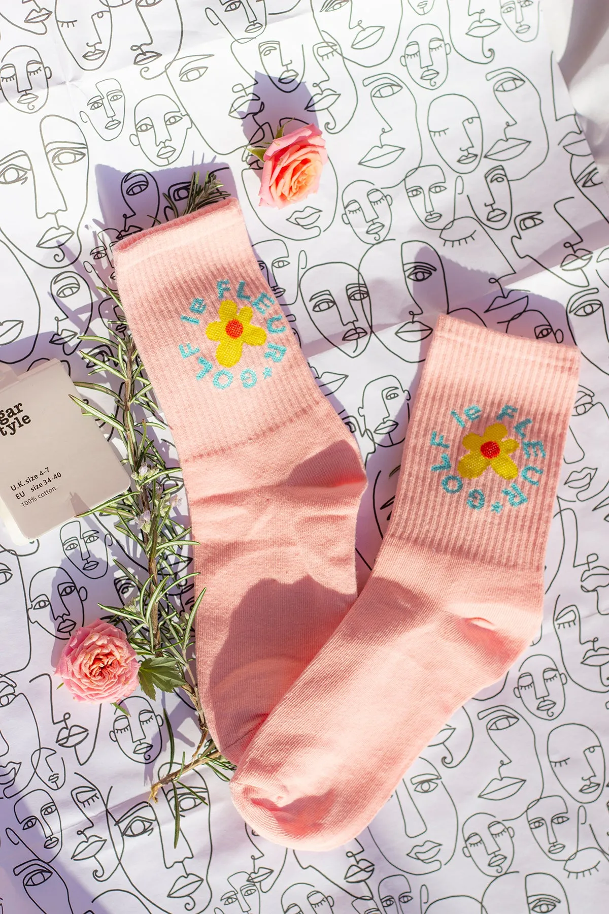 Floral Circle Text Skater Style Socks