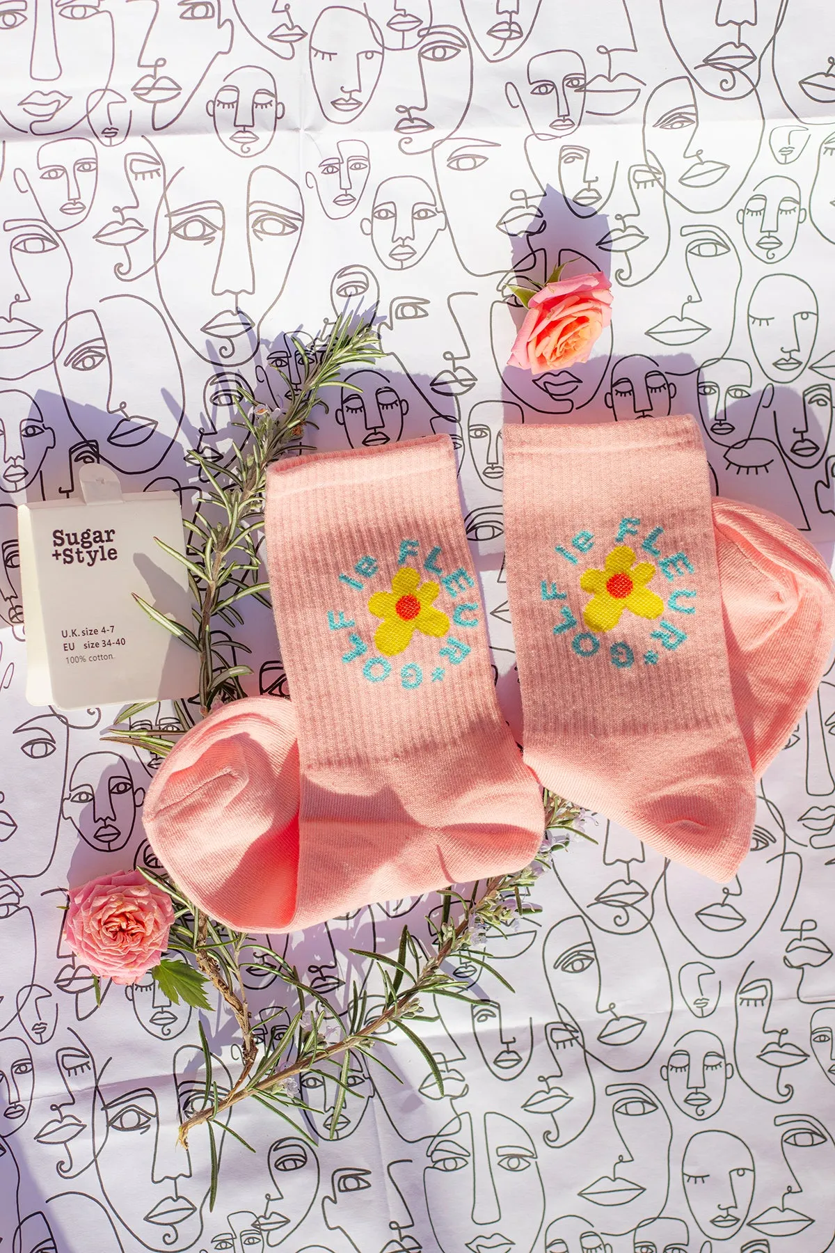Floral Circle Text Skater Style Socks