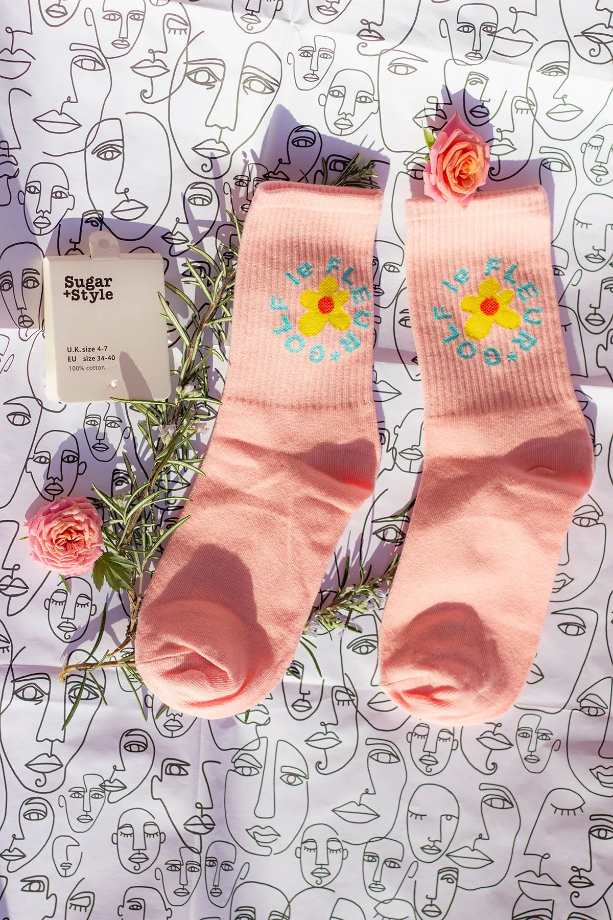 Floral Circle Text Skater Style Socks