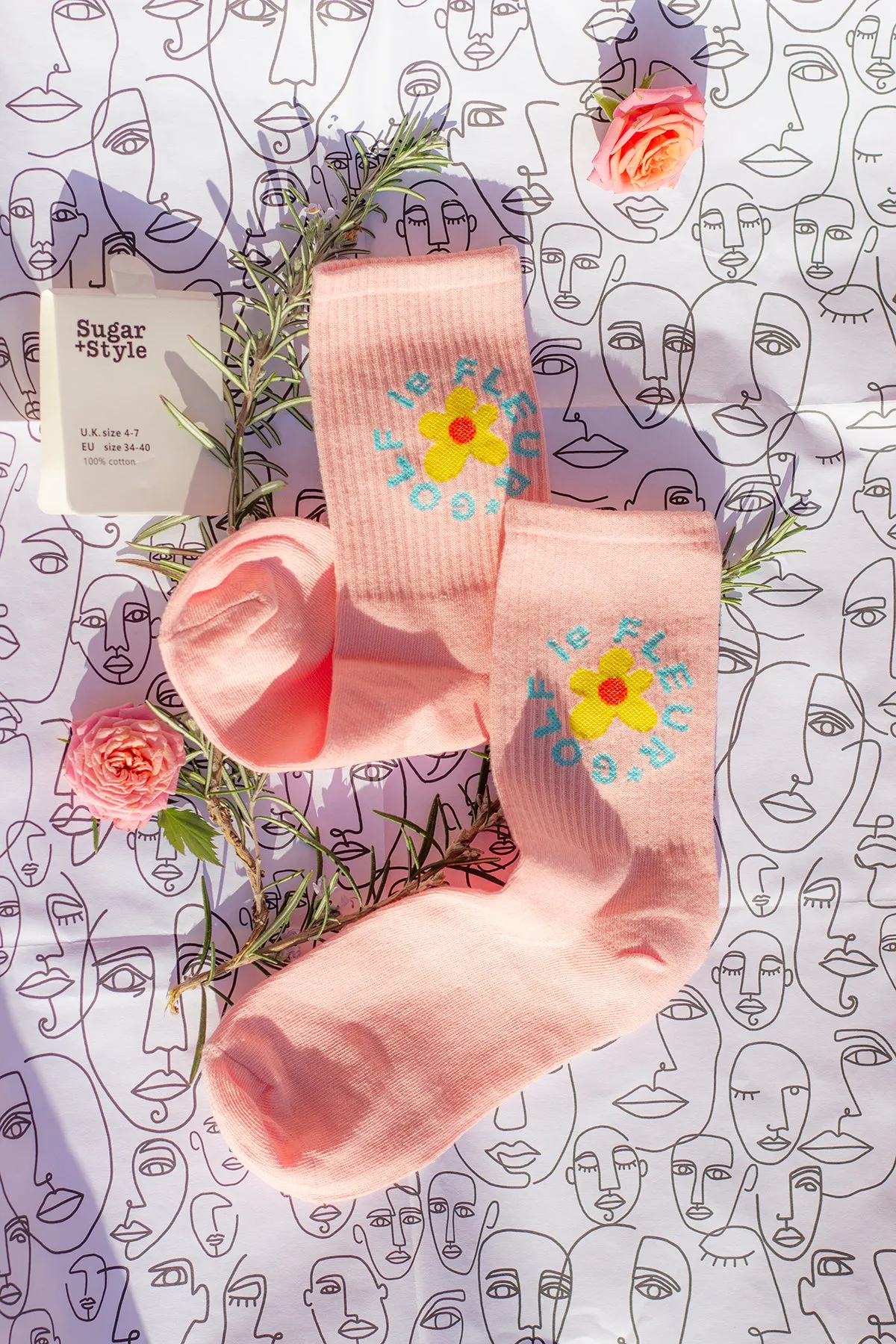 Floral Circle Text Skater Style Socks