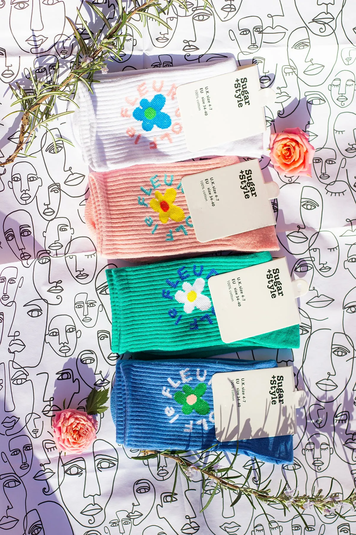 Floral Circle Text Skater Style Socks