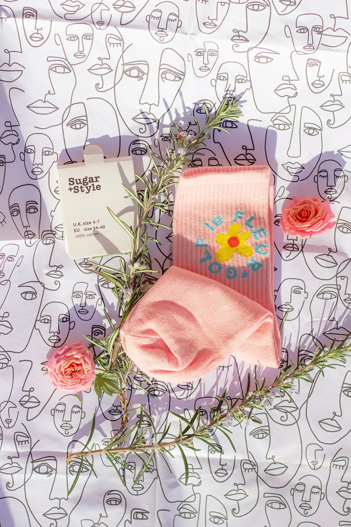 Floral Circle Text Skater Style Socks