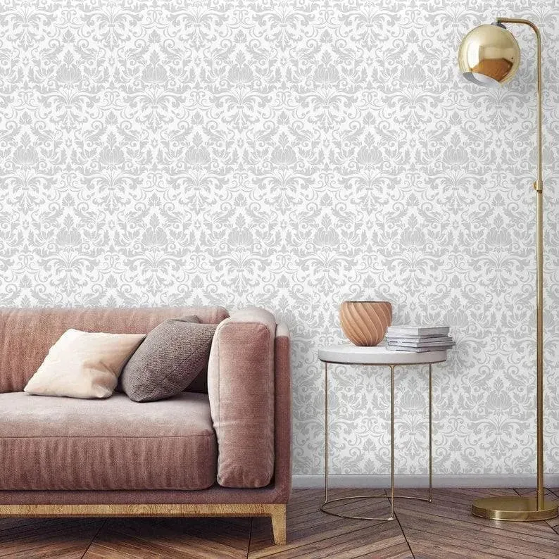 Gray and White Damask Inspired Wallpaper