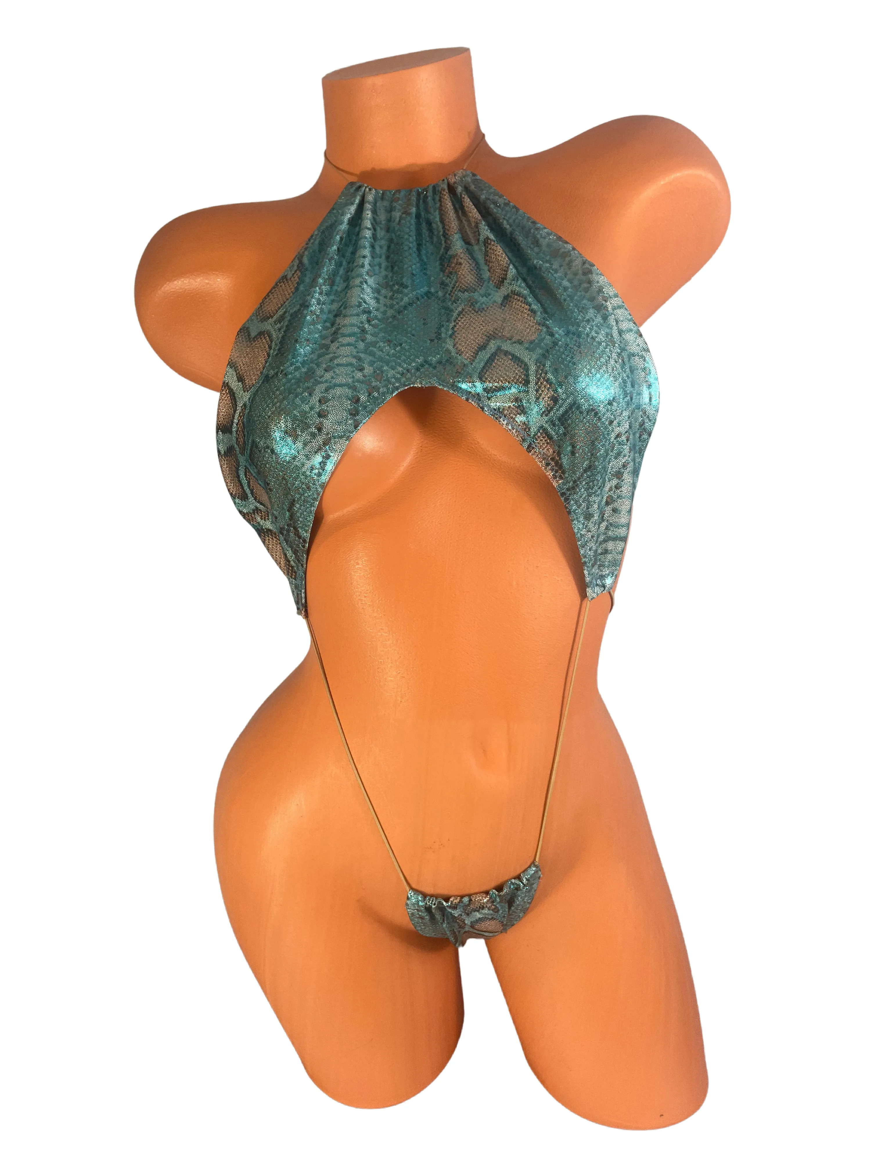 Halter Slingshot Metallic Blue Python Print