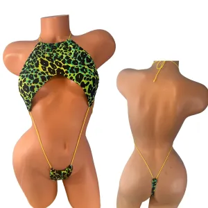 Halter Slingshot Neon green cheetah print