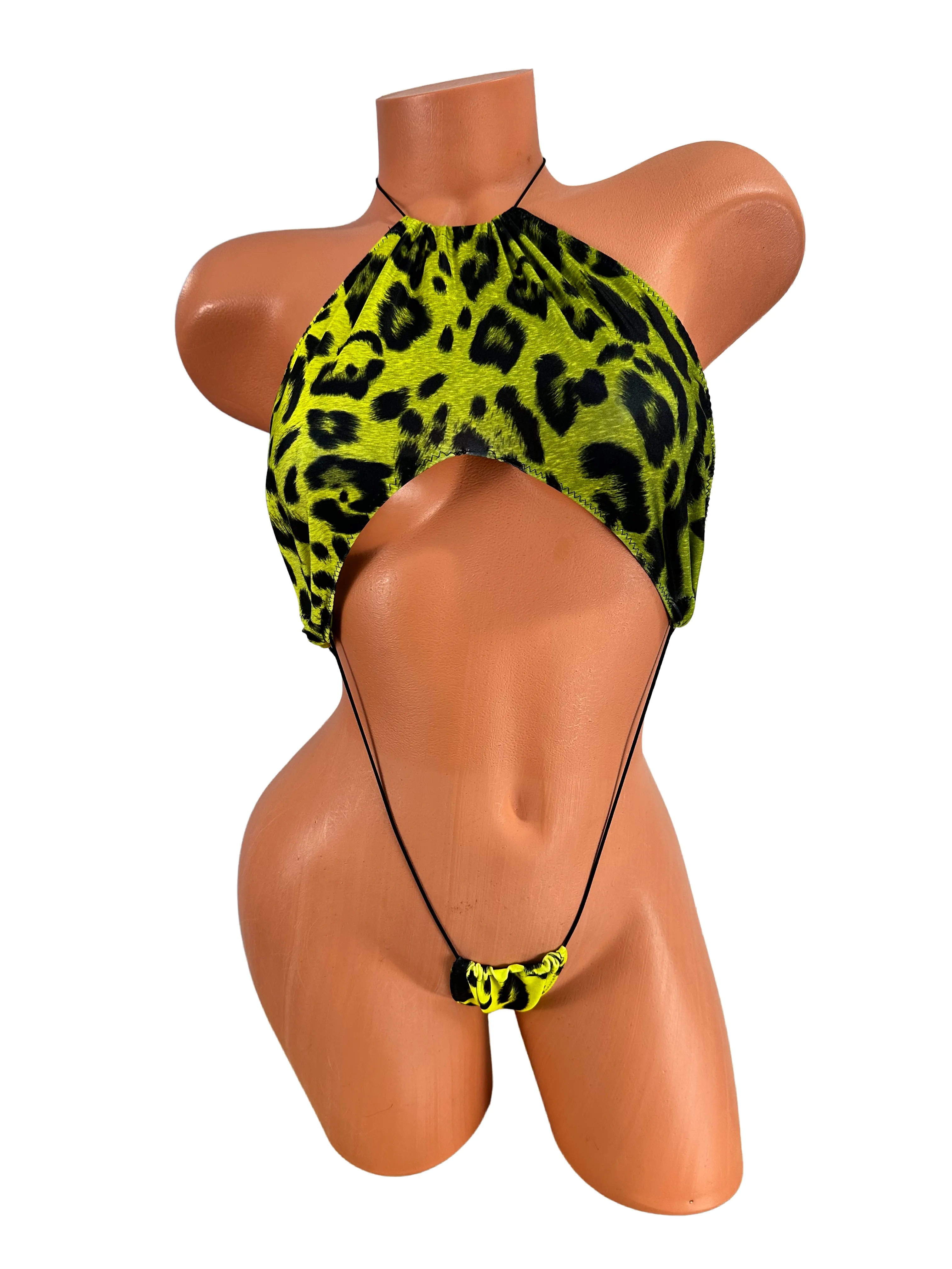 Halter Slingshot Neon Yellow Cheetah Print