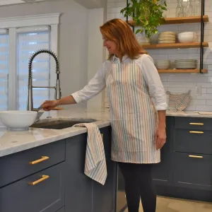 Hand Woven Bib Apron | Ticking Stripe