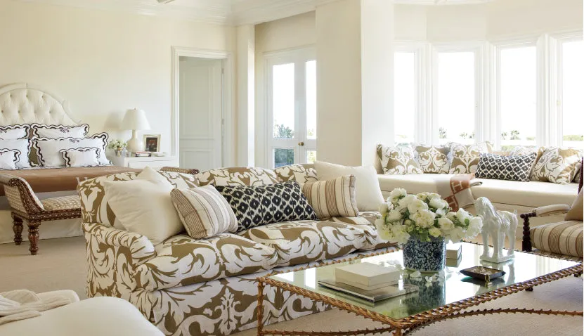 Home Couture Fabric: Prague - Custom Iced Coffee on Oyster 100% Belgian Linen