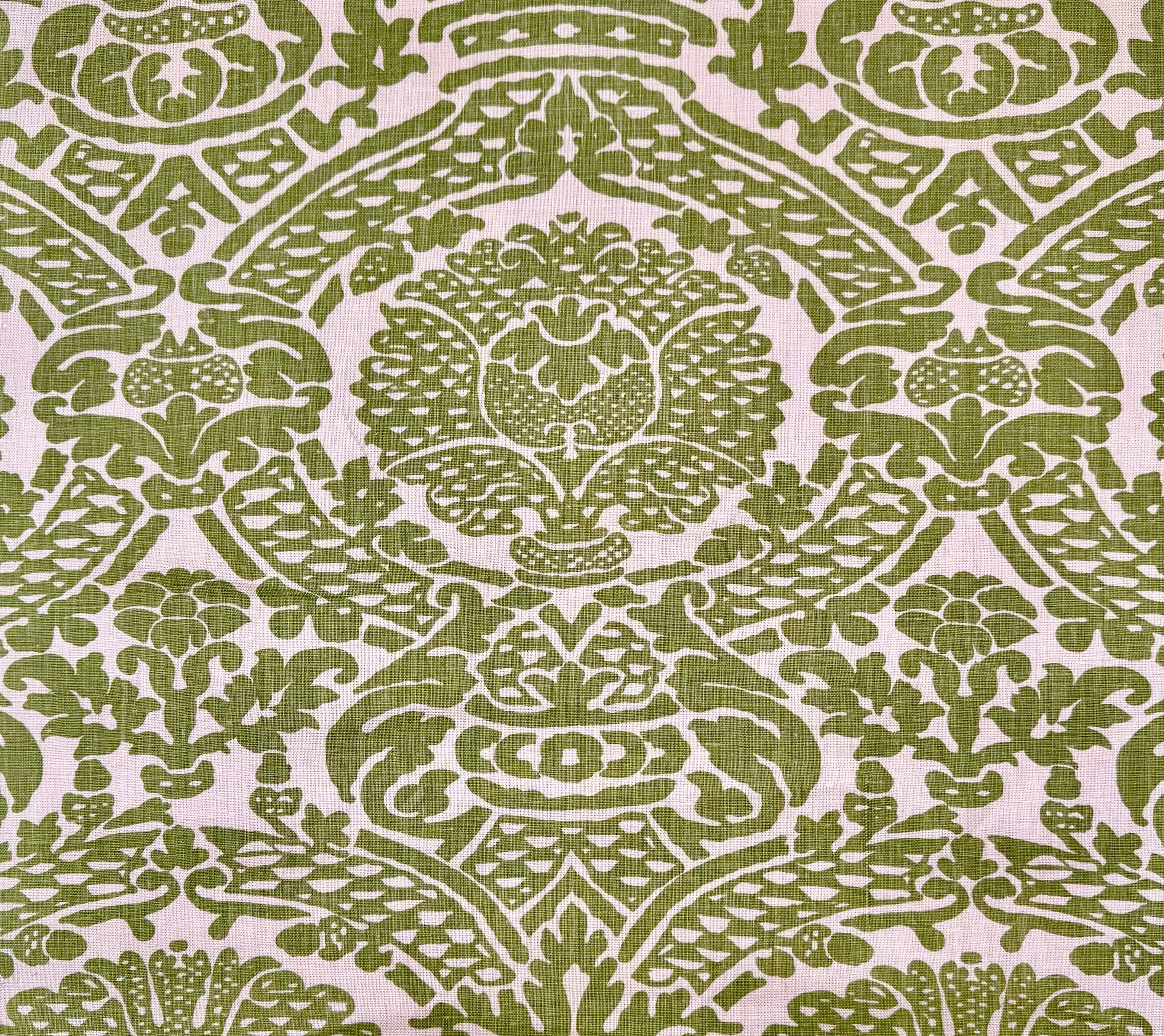 Home Couture Fabric: Principessa - Custom Apple Green on Tan 100% Linen