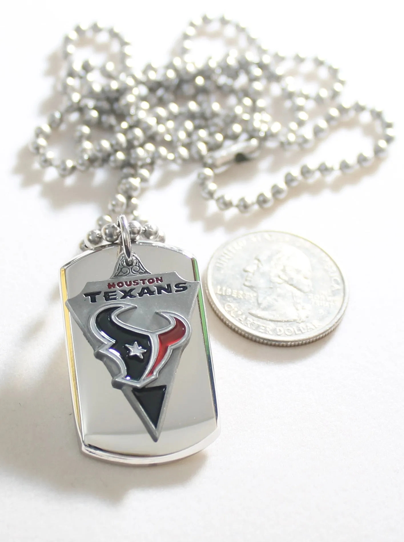 HOUSTON TEXANS STAINLESS STEEL DOG TAG NECKLACE  3D BALL CHAIN