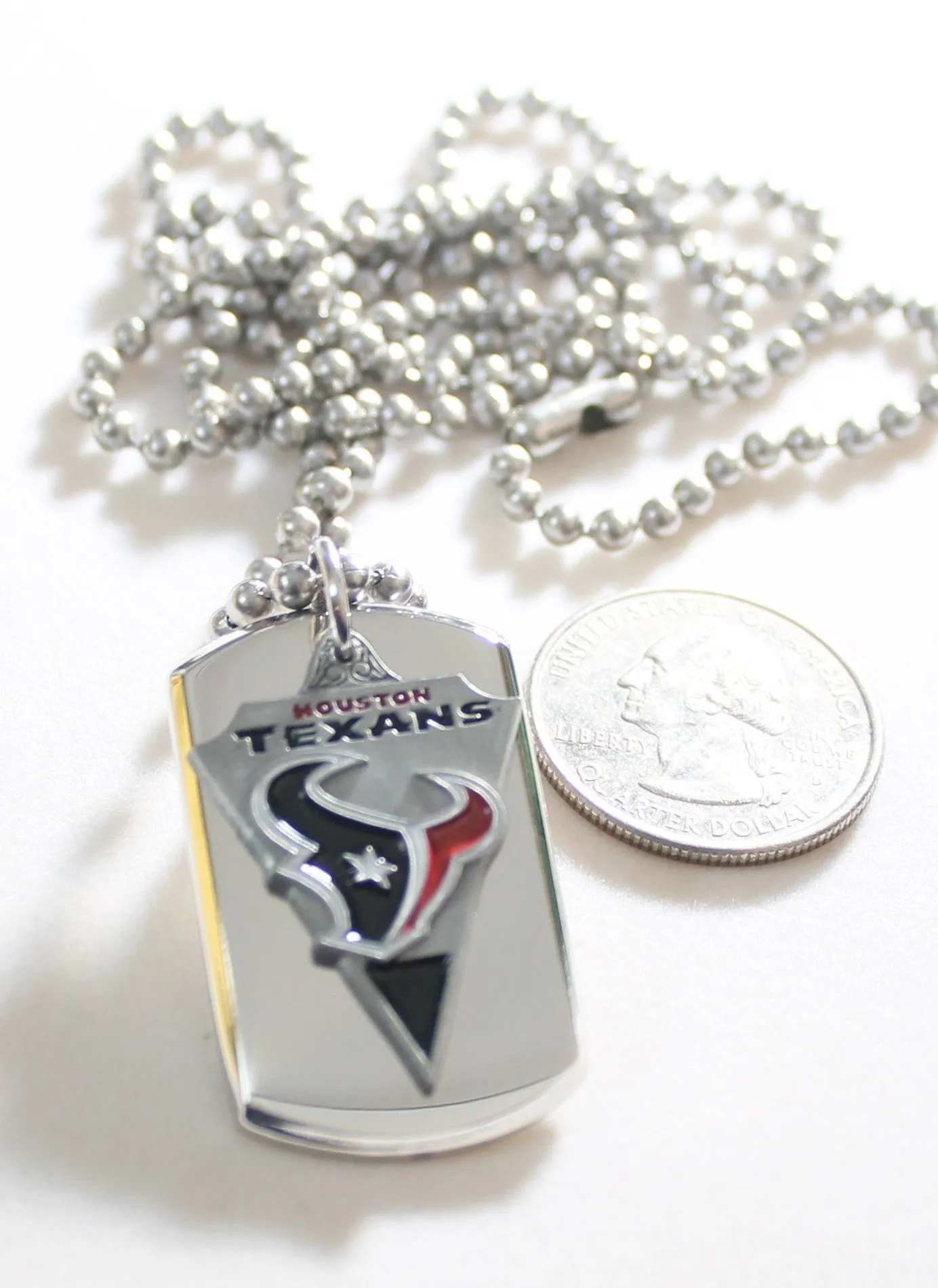 HOUSTON TEXANS STAINLESS STEEL DOG TAG NECKLACE  3D BALL CHAIN