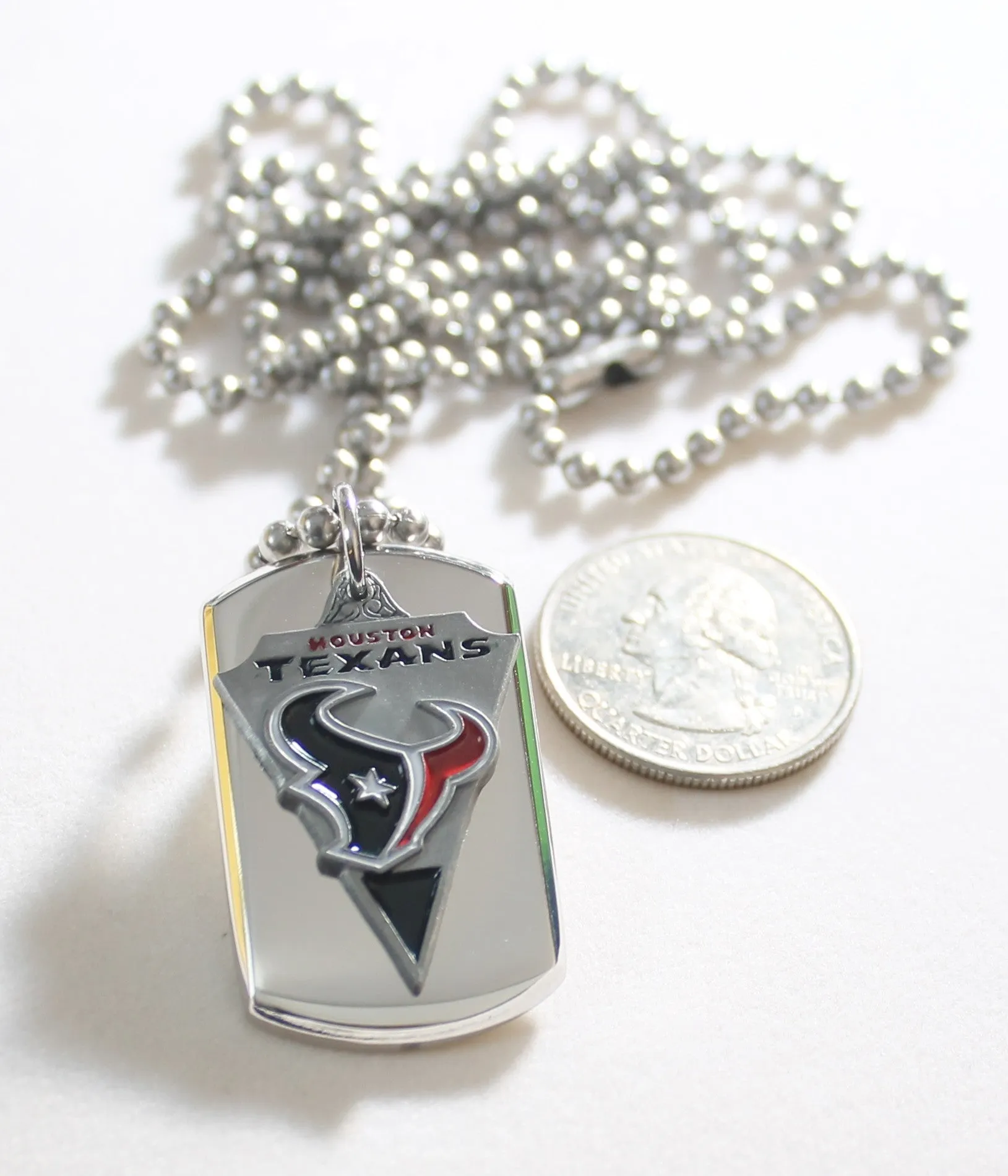HOUSTON TEXANS STAINLESS STEEL DOG TAG NECKLACE  3D BALL CHAIN