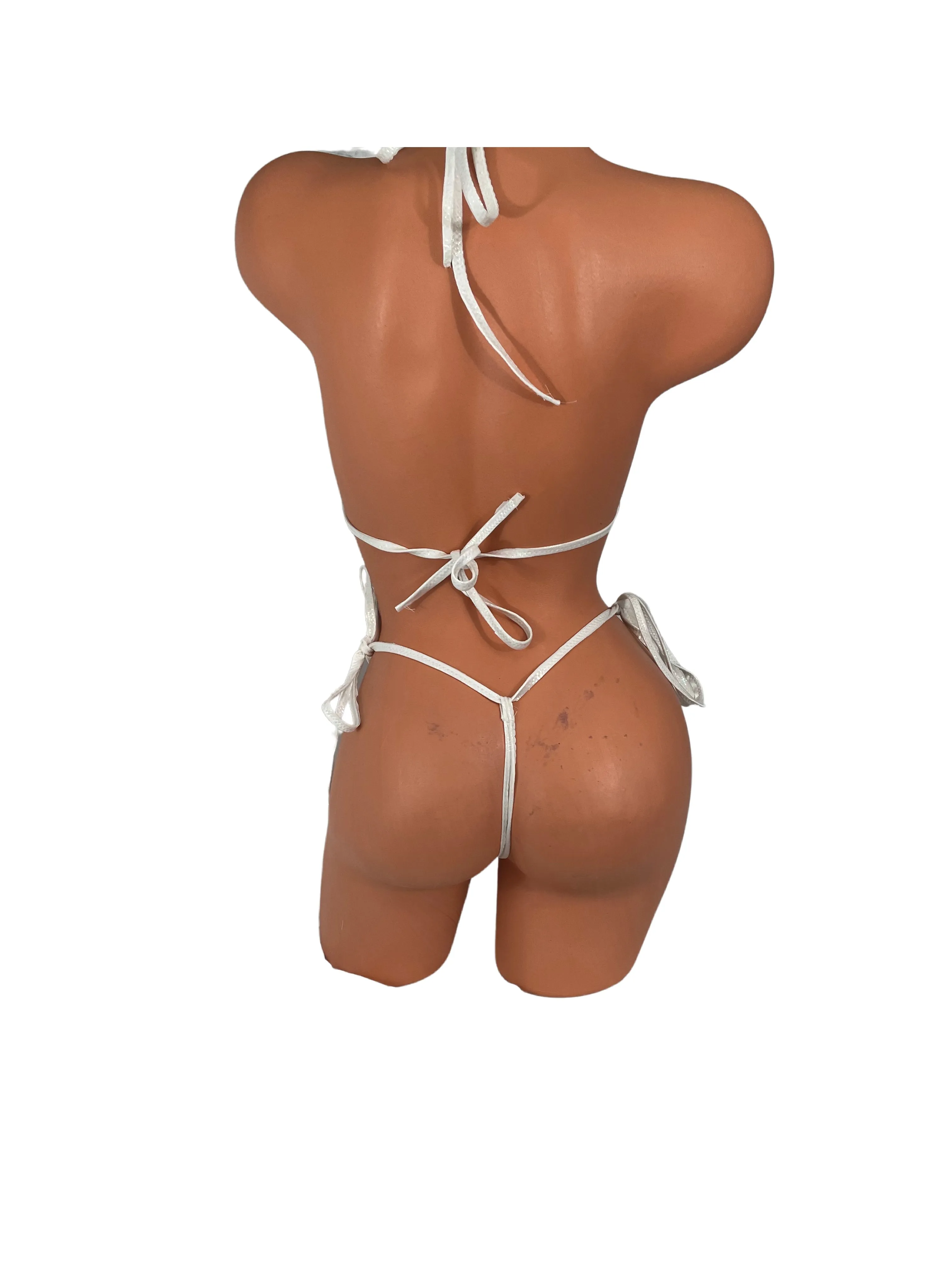 Iridescent White Snake Print Y bottom Micro thong Bikini