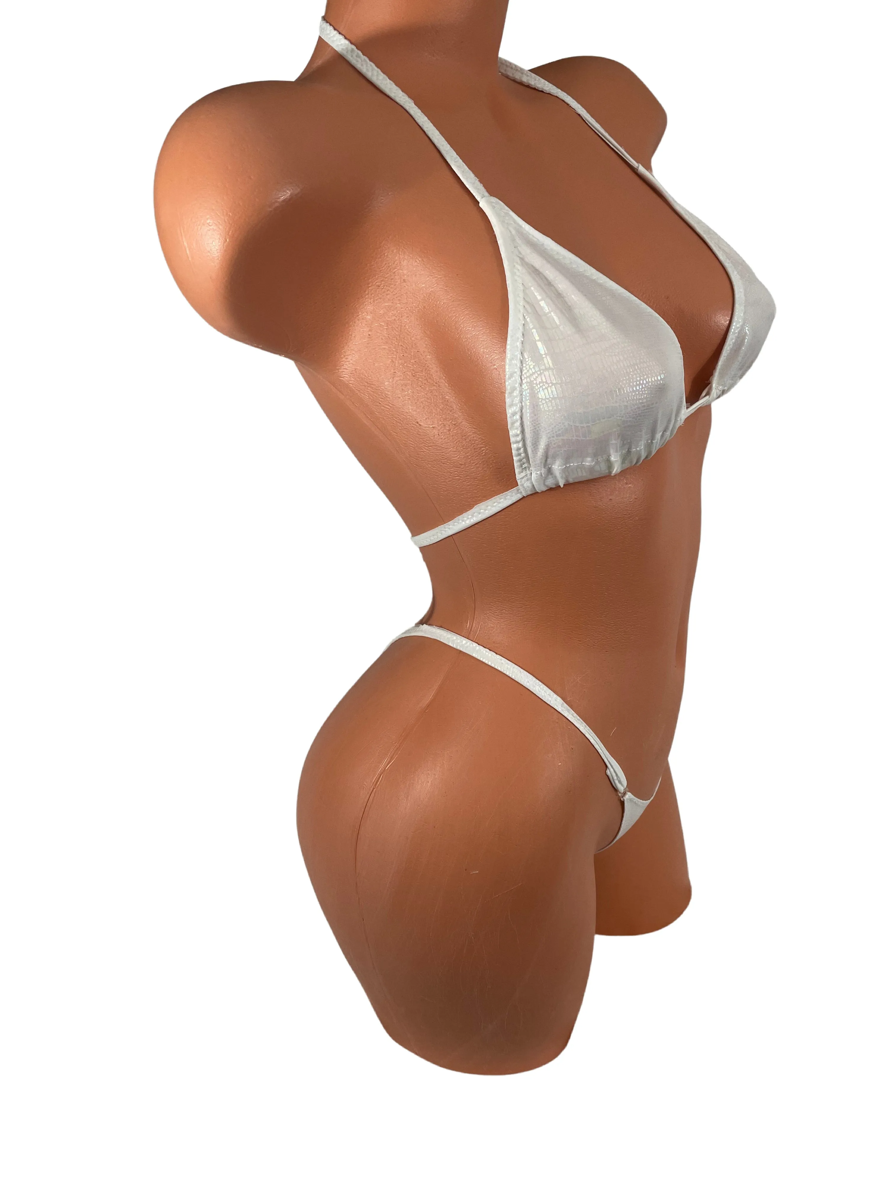 Iridescent White Snake Print Y bottom Micro thong Bikini