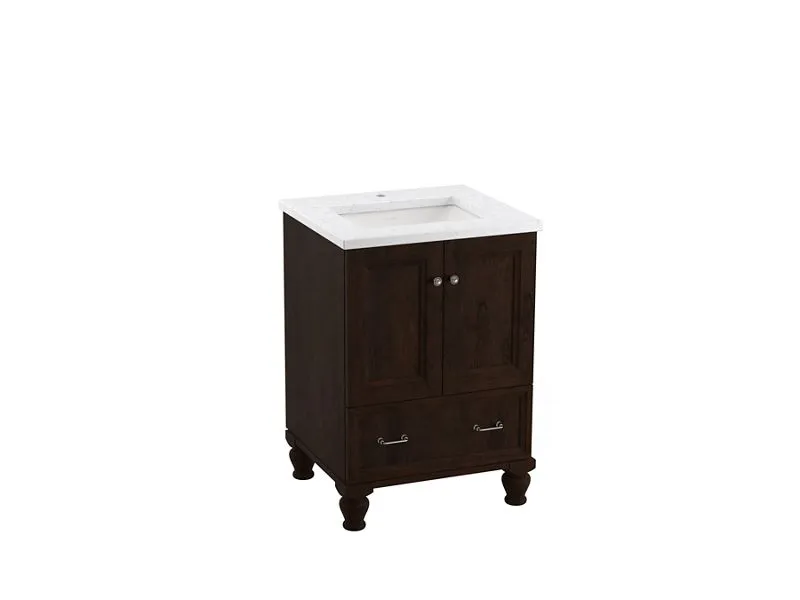 KOHLER K-CM99514-BD1 Damask 24" bathroom vanity cabinet with sink and quartz top