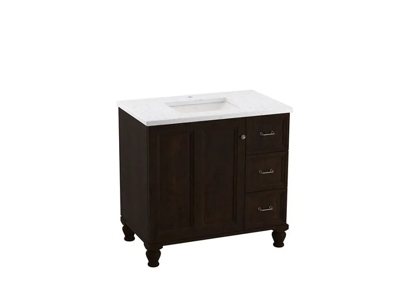 KOHLER K-CM99520-BD1 Damask 36" bathroom vanity cabinet with sink and quartz top
