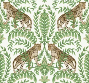 KT2203 Jungle Leopard Wallpaper-White/Green