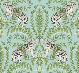 KT2204 Jungle Leopard Wallpaper-Teal