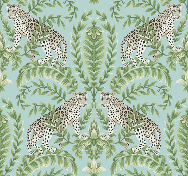 KT2204 Jungle Leopard Wallpaper-Teal