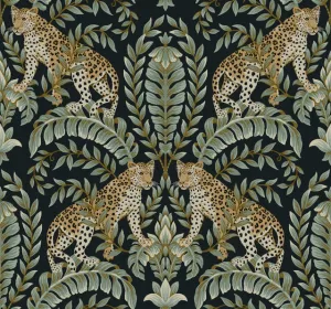 KT2205 Jungle Leopard Wallpaper-Black/Green