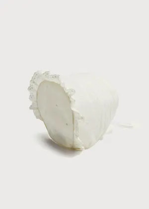 Lace Trim Satin Bow Bonnet in Ivory (3mths-2yrs)