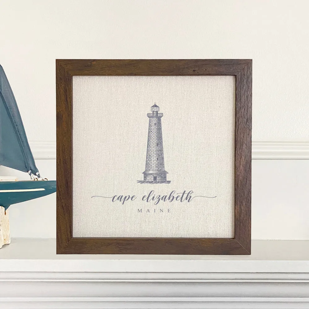 Lighthouse w/ City, State - Framed Sign