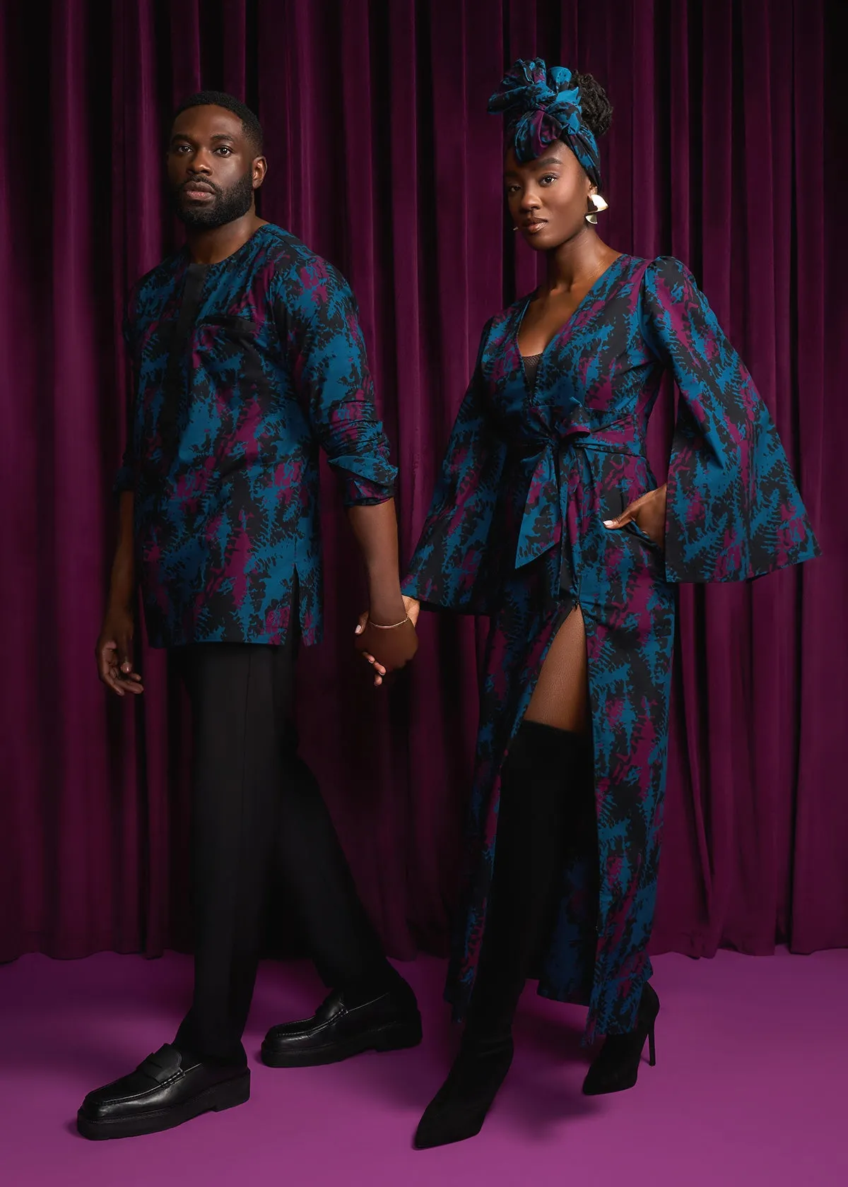 Liya Women's African Print Maxi Dress (Midnight Teal Abstract)