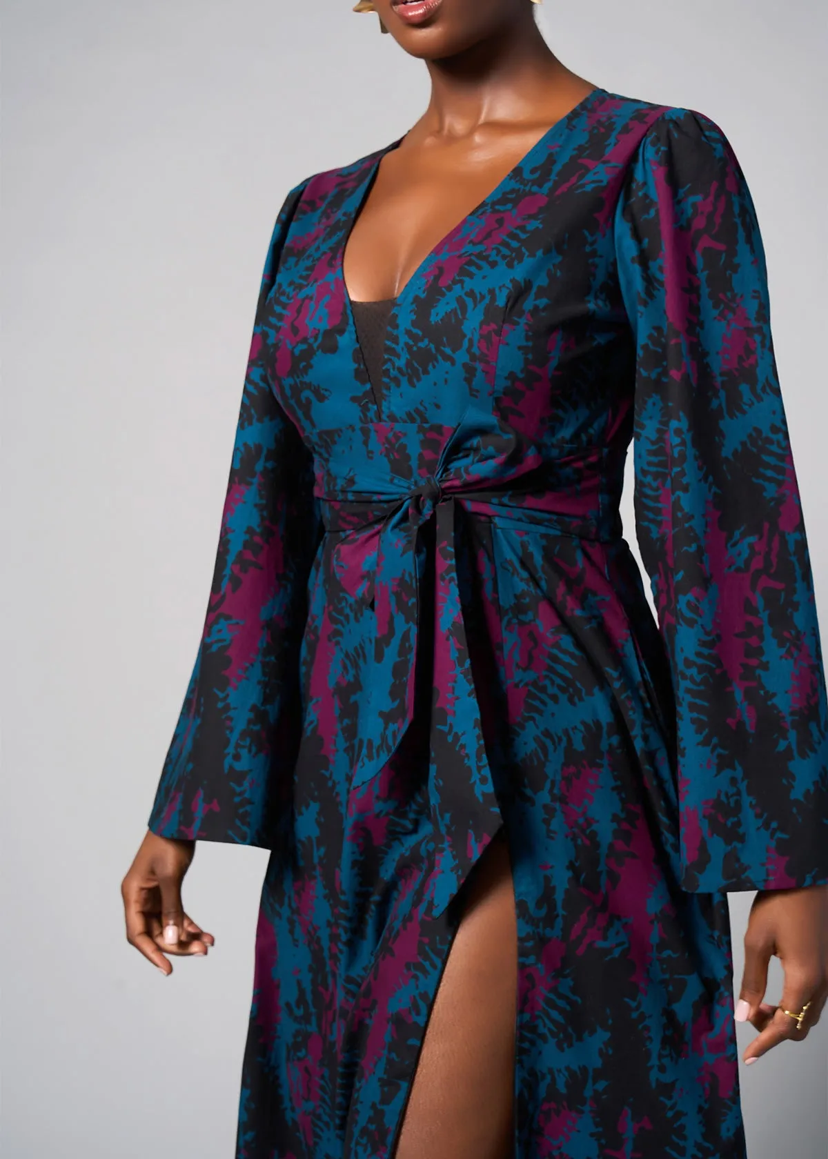 Liya Women's African Print Maxi Dress (Midnight Teal Abstract)