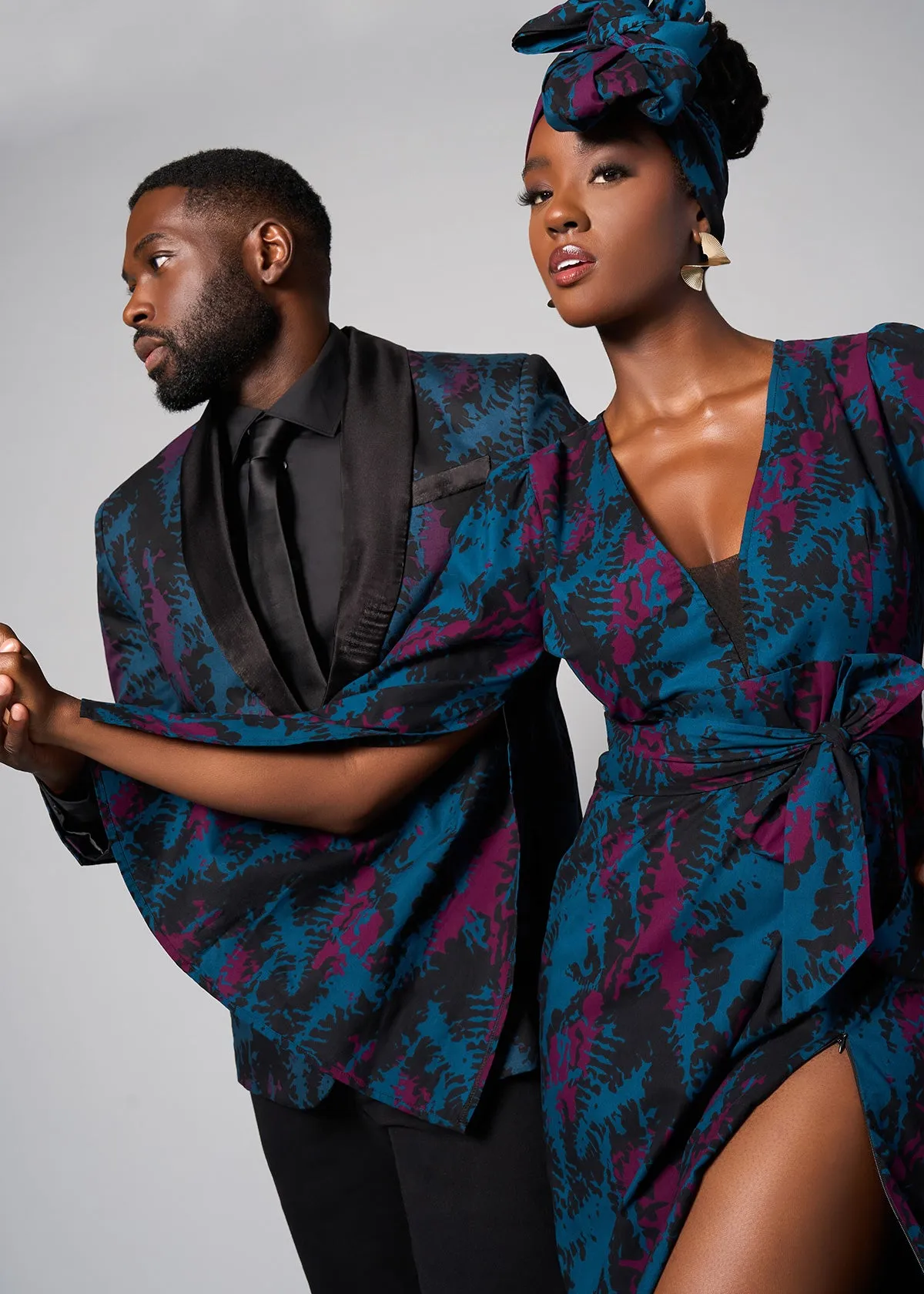 Liya Women's African Print Maxi Dress (Midnight Teal Abstract)