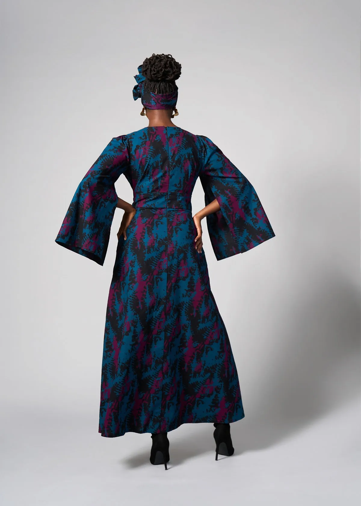 Liya Women's African Print Maxi Dress (Midnight Teal Abstract)