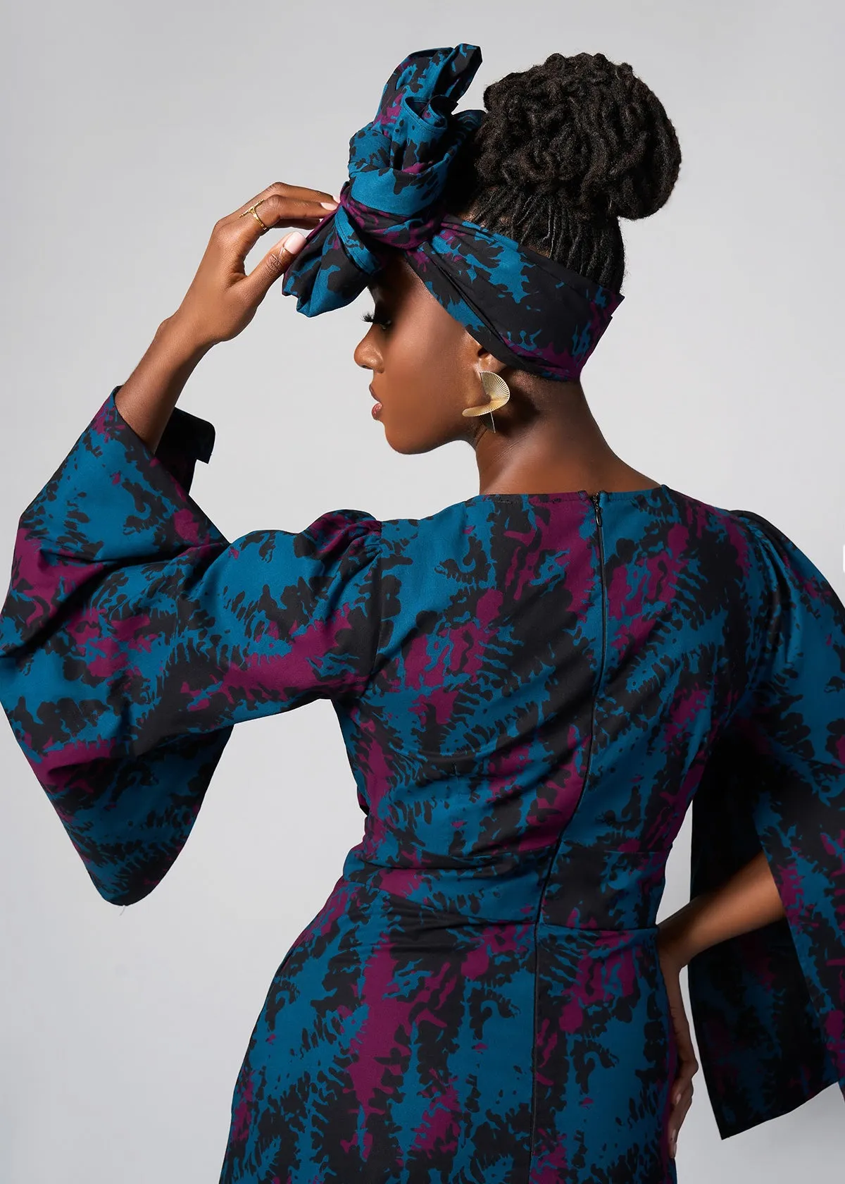 Liya Women's African Print Maxi Dress (Midnight Teal Abstract)