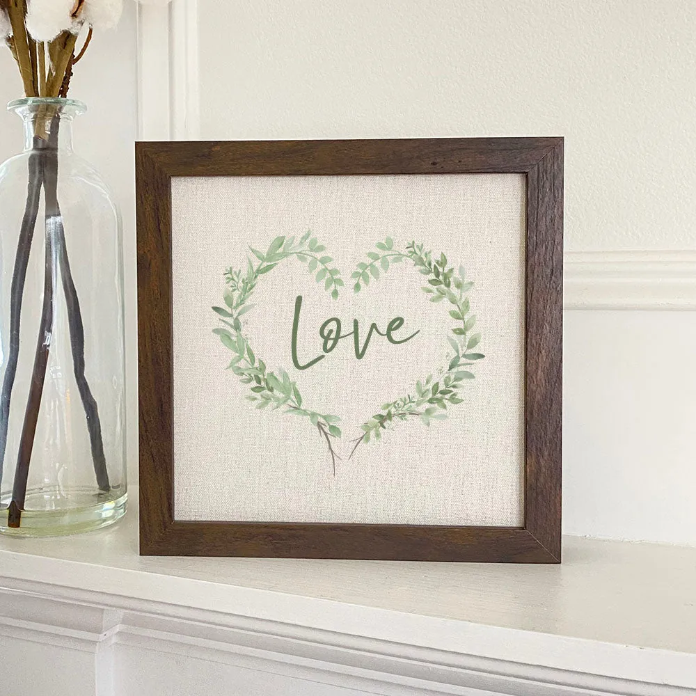 Love Greenery Heart Wreath - Framed Sign