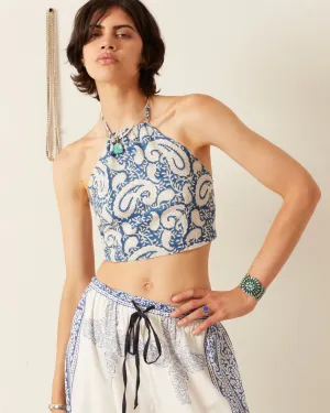 Marmi Indigo Paisley Tie Top